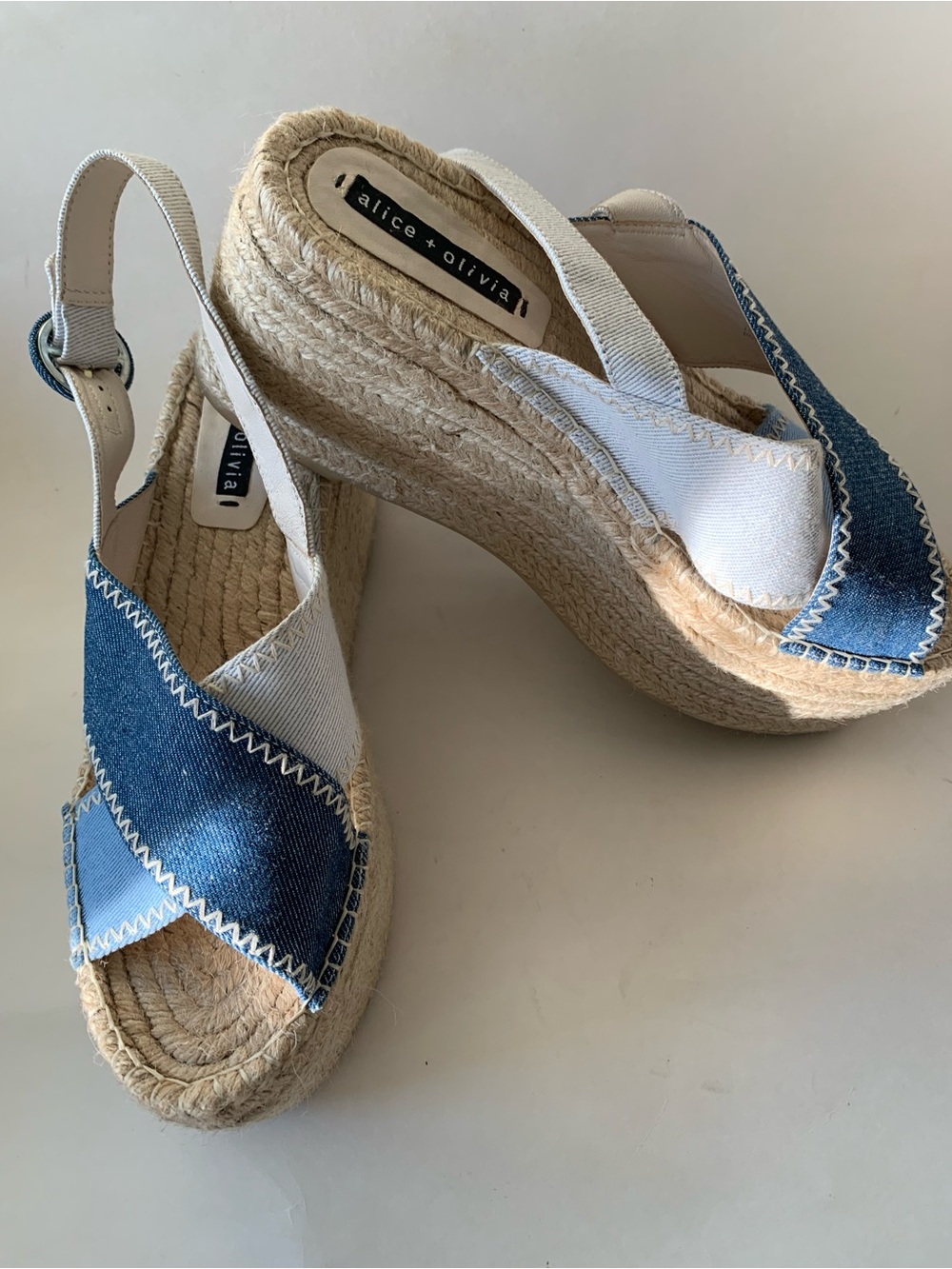 Alice + Olivia Fayen Color-block Denim Espadrille Platform Sandals Size 10 M